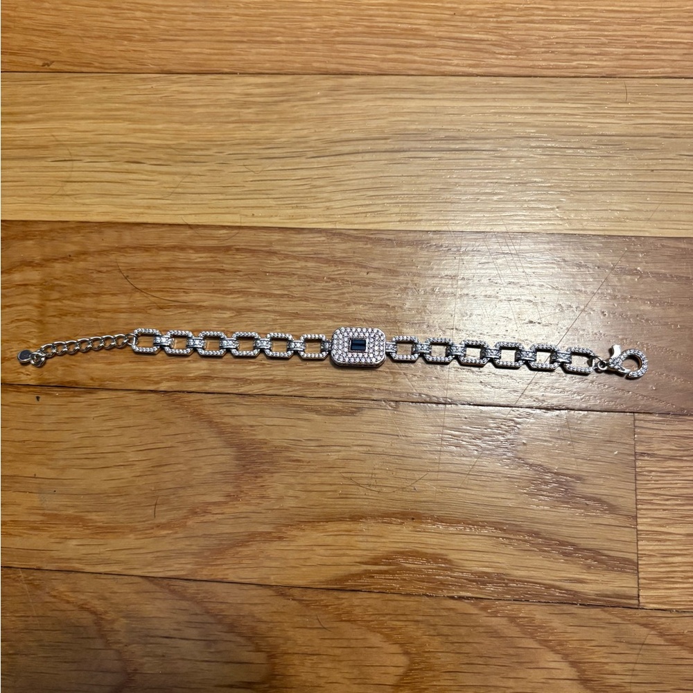Silver Chain Bracelet with Rhinestones